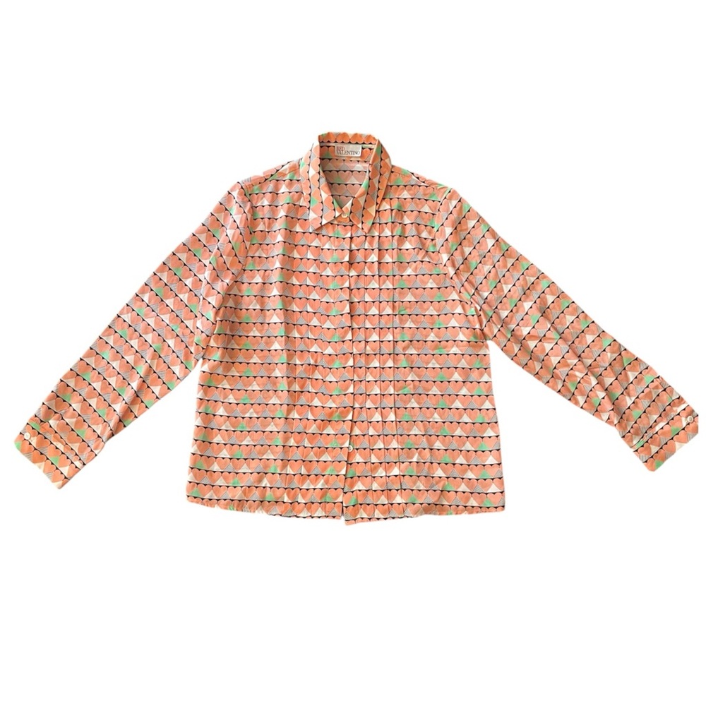 RED Valentino Silk Signature Heart Print Blouse | Designer Top Size L - Picture 3 of 5